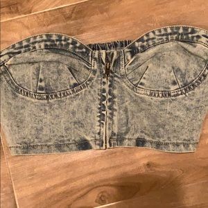 Strapless acid wash crop top size Small